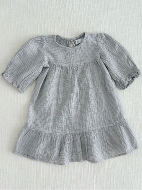 Zara Light Grey Dot Smocked-Style Puff Sleeve Dress